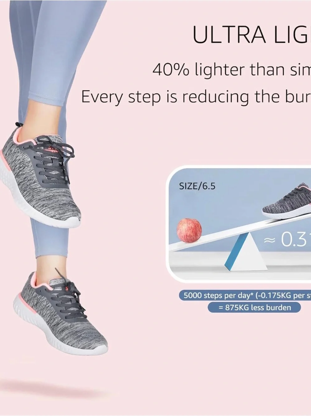Women's Grey Knit Athletic Sneakers with Pink Lining
